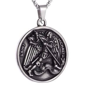Saint Michael Defeating Dragon- Archangel Religious Holy Catholic Medal Necklace